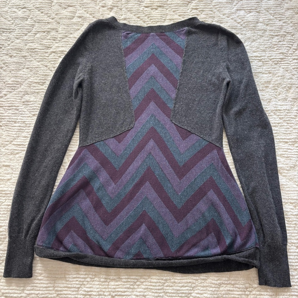 Free People Chevron Patterned Gray and Purple Sweater, Small. - Picture 2 of 9